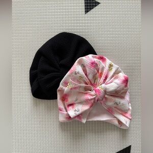 Ava Olivia|Baby girl two hats/turban style,floral & black (bow) cute style•0-12M